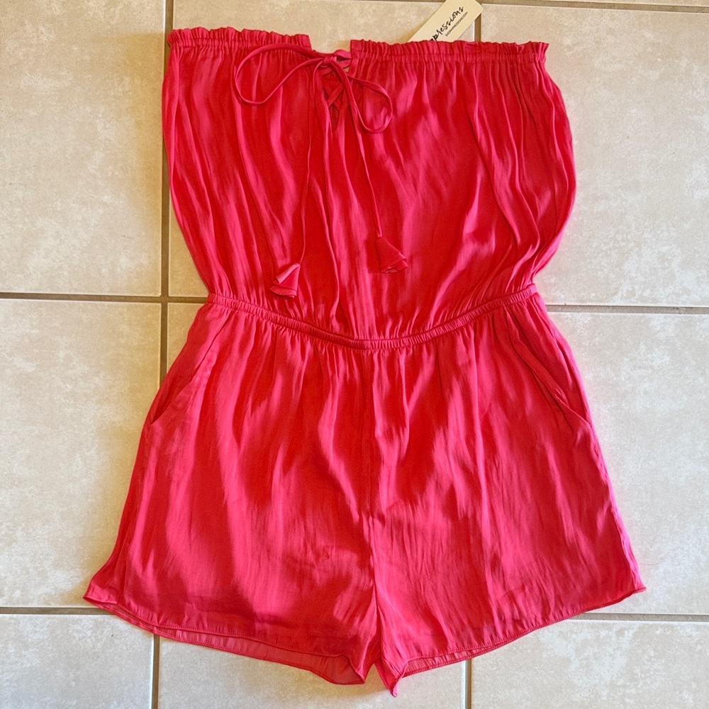 Impressions Vibrant Pink/red Strapless Romper